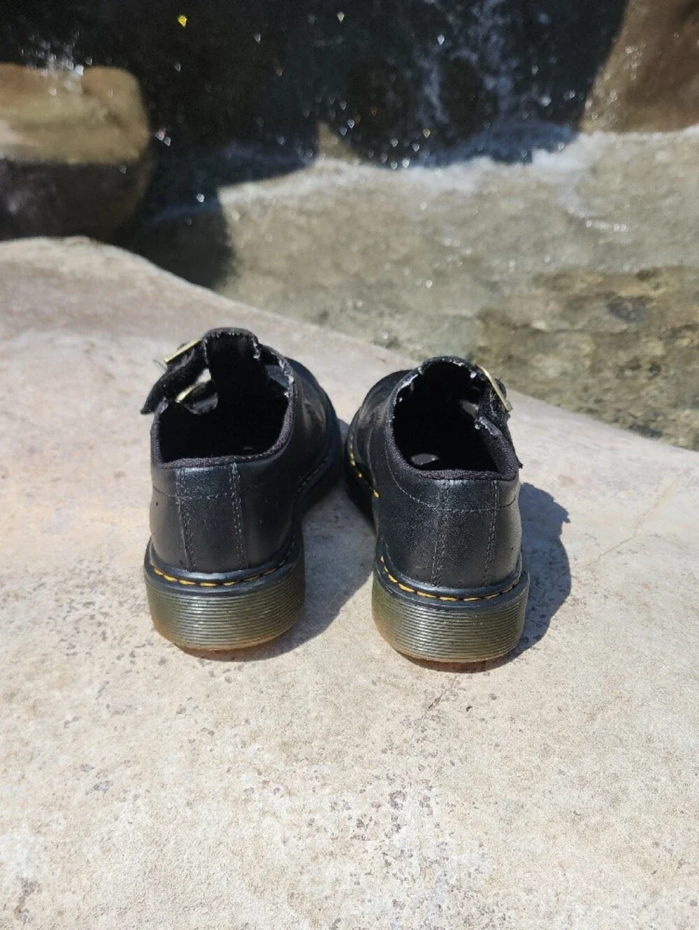 Kids Dr. Martens Black Double-Buckle Velcro Leather Shoes